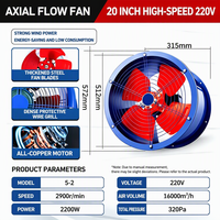 Ventilateur axial industriel 500-2 220V/380V, type conduit, haute/moyenne vitesse, pour ventilation de cuisine, entrepôt, atelier