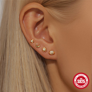 SP Fine Jewelry 925 Sterling Silver Korean Cubic Zircon Star <span class=keywords><strong>Moon</strong></span> S925 Stud Earring 4 PCS/Set - Product Image 5
