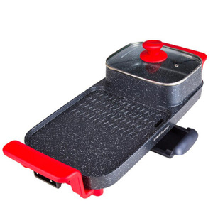 Electric Grill Pan With Hot Pot Combo 801W 1200W Non Stick PTFE Multifunctional Flat Baking Pan For Household Use - Product Image 1