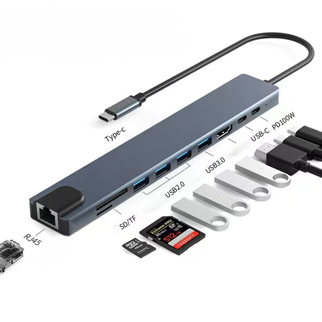 10 in 1 USB HUB 3.0 USB C HUB 4k30Hz Hub USB Adapter With Sd Tf Rj45 Ethernet PD100W for MacBook iPad Huawei Sumsang Phone
