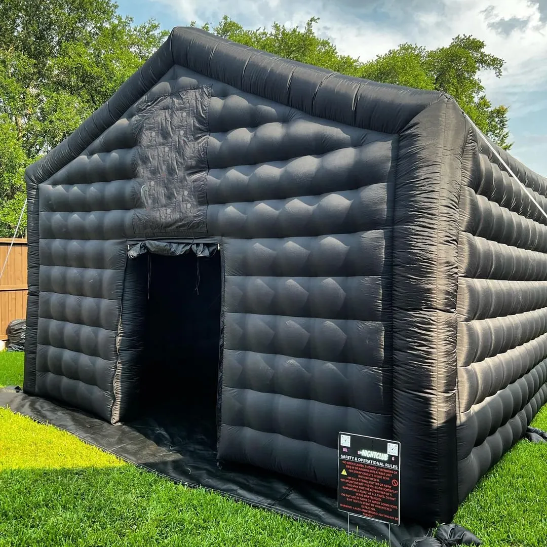 خيمة ديسكو هوائية كبيرة سوداء مخصصة متنقلة قابلة للنفخ للنوادي الليلية وحفلات الملهي خيمة قابلة للنفخ