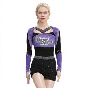 LadyX Cheerleading Uniform Set Pink <b>White</b> Gradient <b>Long</b> <b>Sleeve</b> <b>Crop</b> <b>Top</b> Skirt Adult Women's Dance Team Kit Custom Rhinestone - Product Image 2