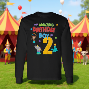 T-shirt a maniche lunghe per bambini di 2 anni, a tema circo, per il compleanno di un ragazzo. Incredibile compleanno due anni. - Product Image 3