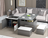 Ensemble de table basse relevable moderne en bois massif avec plateau en verre trempé, hauteur réglable, rangement, couleur personnalisable, montage facile