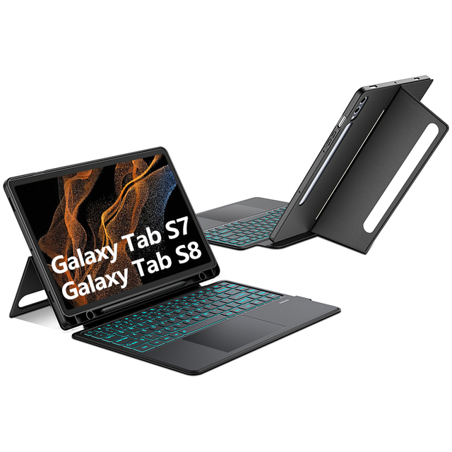 2-in-1 Keyboard Case for Samsung Galaxy Tab S8/S7 11" Wireless Backlit Keyboard with Touchpad Protective Shell