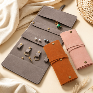 Luxury PU Leather Jewelry <b>Roll</b> <b>Bag</b> Portable Travel Organizer Case for Necklace Ring Earring Storage and Gift Packaging - Product Image 1