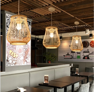 Lanterne suspendue en bambou naturel, lampe en rotin faite à la main - Product Image 4