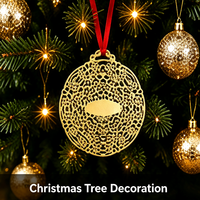 Étiquette de Noël en acier inoxydable, motif ajouré gravé, finition plaquée or, personnalisable DIY OEM ODM, Guangdong Line Laser