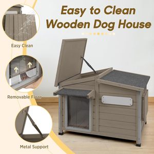 Outdoor Wooden Dog House for Small & Medium Dogs, Weatherproof Kennel with Openable Roof Window Chew-Resistant <b>Frame</b> - Product Image 2