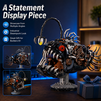 1038PCS Set Blok Bangunan Ikan Lentera Mekanik Model Ikan Penangkap Ikan Laut Dalam Steampunk Mainan Edukasi STEM Hadiah untuk Anak-anak