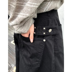 Calça <span class=keywords><strong>Jeans</strong></span> Feminina Baggy Oversized Preta de Perna Larga com Rebites e Bolsos Traseiros, Estilo Casual e Urbano, Nova Coleção Primavera 2026 para Atacado - Product Image 6
