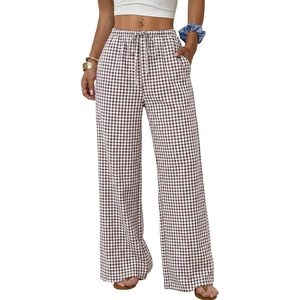Women's Linen Palazzo Pants Wide Leg High Waist <b>Flowy</b> Beach Trousers With Pockets Breathable Summer Wear - Product Image 1