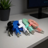 Kabel Data pengisian daya cepat, kabel Data pengisian daya Cepat USB mikro tipe-c/Mi Flat, warna-warni dengan bahan PVC