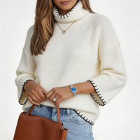 Pull en acrylique pur à col montant pour femme, style décontracté ample, épais, style coréen, résistant à la décoloration