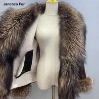 Maßgeschneiderte Luxus-Echtfellkragen-Lammfelljacke für Damen – Winterjacke aus Schafsleder mit Fell