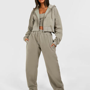 Ensemble de survêtement décontracté pour femme, hiver, à cordon de serrage, à capuche, uni, respirant, séchage rapide, 2 pièces, bomber surdimensionné - Product Image 4