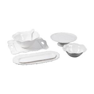 Collection de <span class=keywords><strong>vaisselle</strong></span> en mélamine blanche à bordure perlée de luxe, bols, plateaux et support à gâteau durables pour les mariages et les événements - Product Image 1