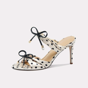 Women's Retro Polka Dot Strappy High Heeled Sandals Open Toe Lace-up Slip-On Fashionable Trend - Product Image 1