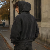 Sweat à capuche zippé pour homme, délavé à l'acide, avec fermeture éclair bidirectionnelle, coupe oversize, poche kangourou, style vintage, personnalisable, vente en gros