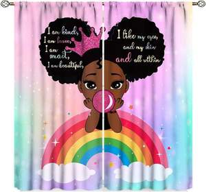 Cortinas para Niñas con Diseño de Princesa Negra Africana, Decoración de Ventanas para Dormitorio, Cortinas Rosas con Diseño de Bailarina, 2 Paneles - Product Image 4