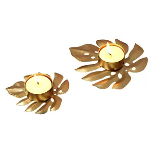 미니 잎 디자인 황금 금속 캔들 홀더 테이블 장식 와이어 차 빛 홀더 홈 장식