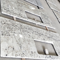 Plan de travail de cuisine en granit blanc sur mesure Guanmay, style moderne, dalle de pierre rectangulaire préfabriquée pour plan de travail de cuisine