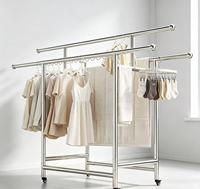 Porte-vêtements mobile sur roulettes en acier inoxydable à double rail, support de séchage de vêtements autoportant avec roues