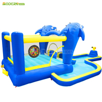 Toboggan gonflable de parc d'attractions avec grande piscine, toboggan aquatique pour enfants et fosse à balles pour la vente de fêtes