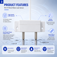 Sensor de Fugas de Agua con Cable RZ-01, Detector de Inundaciones con Sondas Dobles de Alta Sensibilidad para Sistemas de Seguridad en Sótanos y Hogares