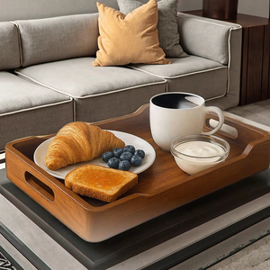 Wood Serving Tray with Handles Tray for Coffee Table <strong>Breakfast</strong> Dinner &amp; <strong>Bar</strong> Rustic Decorative Storage Tray House Warming Gifts - Product Image 6