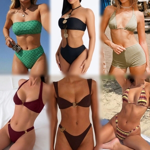 Conjunto de Bikini de Verano para Mujer, Dos Piezas, Poliéster, Estampado Floral, Rayas, Color Sólido, Traje de Baño para Adultos - Product Image 3