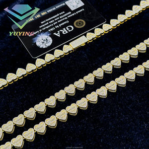 Collar con Forma de Corazón Yu Ying, Plata de Ley S925, Chapado en Oro, Diamante VVS, Cadena Cubana, Cadena de Moissanita - Product Image 3
