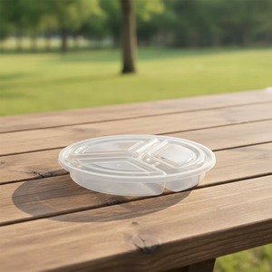 Wholesale HACAMY 3-Compartment <b>Disposable</b> Round PP Plastic <b>Food</b> <b>Container</b> with Lid Durable Stackable Takeout Box - Product Image 1