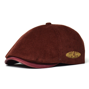 Casquettes plates en velours côtelé à bord en <span class=keywords><strong>cuir</strong></span> personnalisé Chapeau Gatsby <span class=keywords><strong>Casquette</strong></span> de haute qualité <span class=keywords><strong>Casquette</strong></span> de lierre d'hiver Cowboy Vintage Cotton Dad Newsboy Cap - Product Image 3