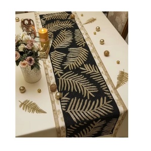 High On Demand <b>Black</b> Gold Embroidered Table <b>Runner</b> with Floral Pattern for Wedding Hotel and Restaurant Use Available For Sale - Product Image 2