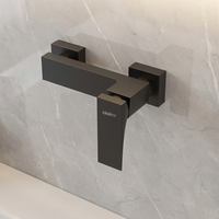 Robinet de douche mural thermostatique simple en laiton poli noir, design contemporain et luxueux, avec douchette à valve céramique