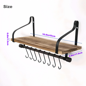 Lưu Trữ Kệ Với <span class=keywords><strong>8</strong></span> Có Thể Tháo Rời Móc Treo Tường Nổi Kệ Gỗ Mộc Mạc Lưu Trữ Giá Cho Phòng Ngủ Phòng Tắm - Product Image 3