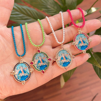 Pendentif Vierge Marie plaqué or 18 carats, médaille religieuse catholique avec pierres CZ, charme Notre-Dame coloré pour la fabrication de colliers