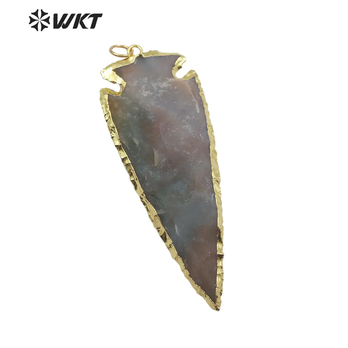 WT-P1378 wholesale Retro natural leaf shaped 24k real gold plated Multi-color agate pendant with women