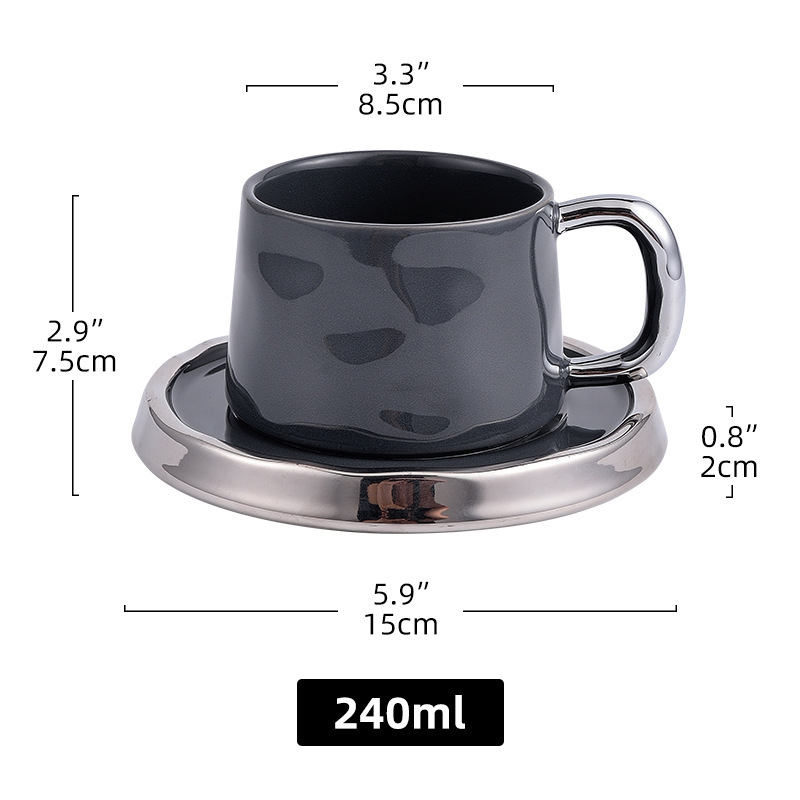 Tazza di caffè dritta e piattino ~ grigio scuro-240ml