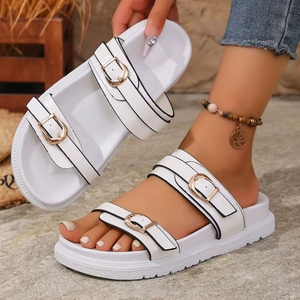 2025 hebilla transpirable punta abierta punta redonda zapatillas rectas sandalias de moda para mujer - Product Image 2