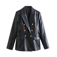 SHENZHU Veste en similicuir croisée pour femme, nouvelle collection Printemps/Automne 2026, style vintage, manches longues, décontractée