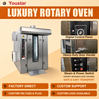 Nouveau four rotatif à convection commercial en acier inoxydable, électrique, à commande numérique, automatique, 380V, pour usage industriel, avec support de boulangerie, garantie 1 an