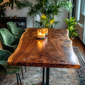 โต๊ะไม้เนื้อแข็งทำมือ ขอบไม้ธรรมชาติ ลายไม้เป็นเอกลักษณ์ สำหรับห้องรับประทานอาหารหรือห้องประชุม - Product Image 3