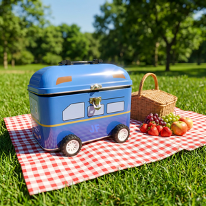 Caja de Hojalata Ecológica Reciclable con Forma de Autobús de Dibujos Animados, con Asa y Ruedas, Logotipo Personalizado, con Cierre, para Regalos de Fiesta Infantiles - Product Image 1