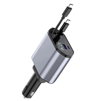 Chargeur Voiture Super Rapide Rétractable 4-en-1 avec Port USB Type C, Affichage Numérique LED et 2 Ports de Charge PD