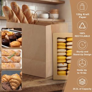 Bolsa de Papel Kraft Pequeña Personalizada con Asa, Logotipo Impreso, Bolsa de Embalaje para Alimentos para Llevar, para Panadería, Bocadillos, Deli, Sándwiches - Product Image 2