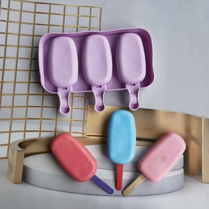 Molde de helado de silicona <span class=keywords><strong>Magnum</strong></span> de 3 celdas, bandeja de cubitos de hielo para pastel de Chocolate, barra de dulces, DIY, herramientas de palo de madera - Product Image 5