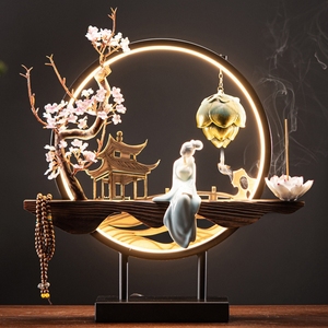 Hiện Đại LED Ánh Sáng Vòng Hương Burner Sáng Tạo Gốm + Thủy Tinh Ngược Dòng Chảy Zen Trung Quốc Tôn Giáo Bền Trang Trí Khuếch Tán - Product Image 1