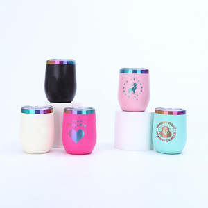 Logo kustom personalisasi 12oz warna-warni 304 baja tahan karat dinding ganda terisolasi dilapisi pelangi anggur tumbler dengan tutup - Product Image 4